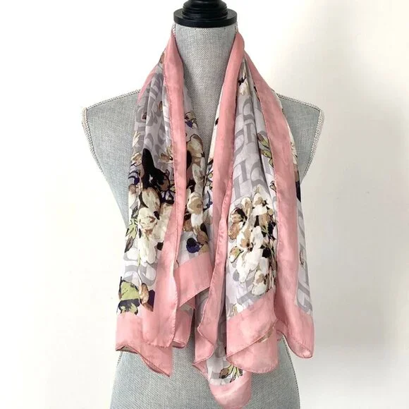 Dana Buchman Floral Monogram Pink & Gray Wrap 42” Versatile Feminine Summer NWOT